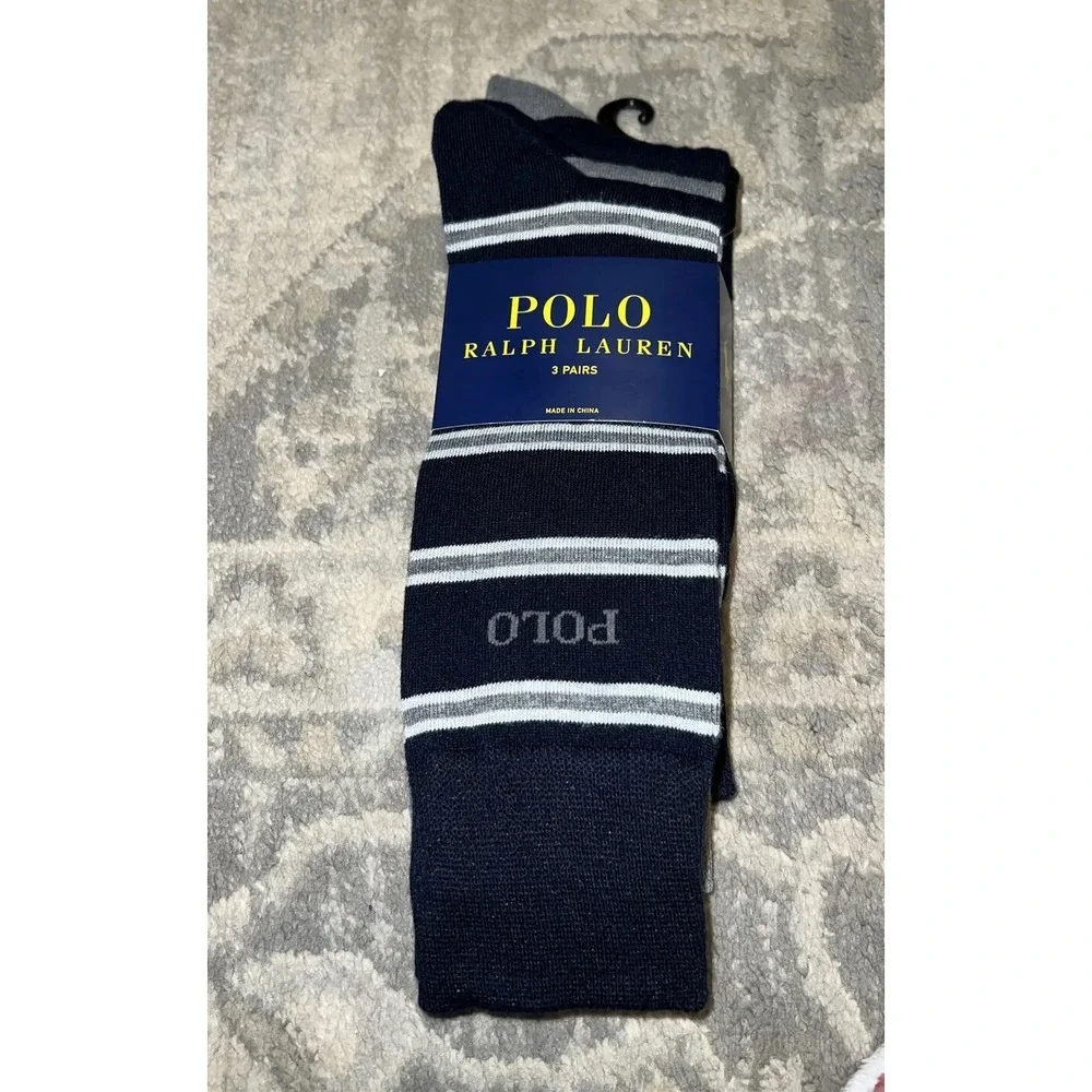POLO RALPH LAUREN 3 PAIR MENS BLACK GRAY CASUAL DRESS SOCKS SIZE 10-13‎